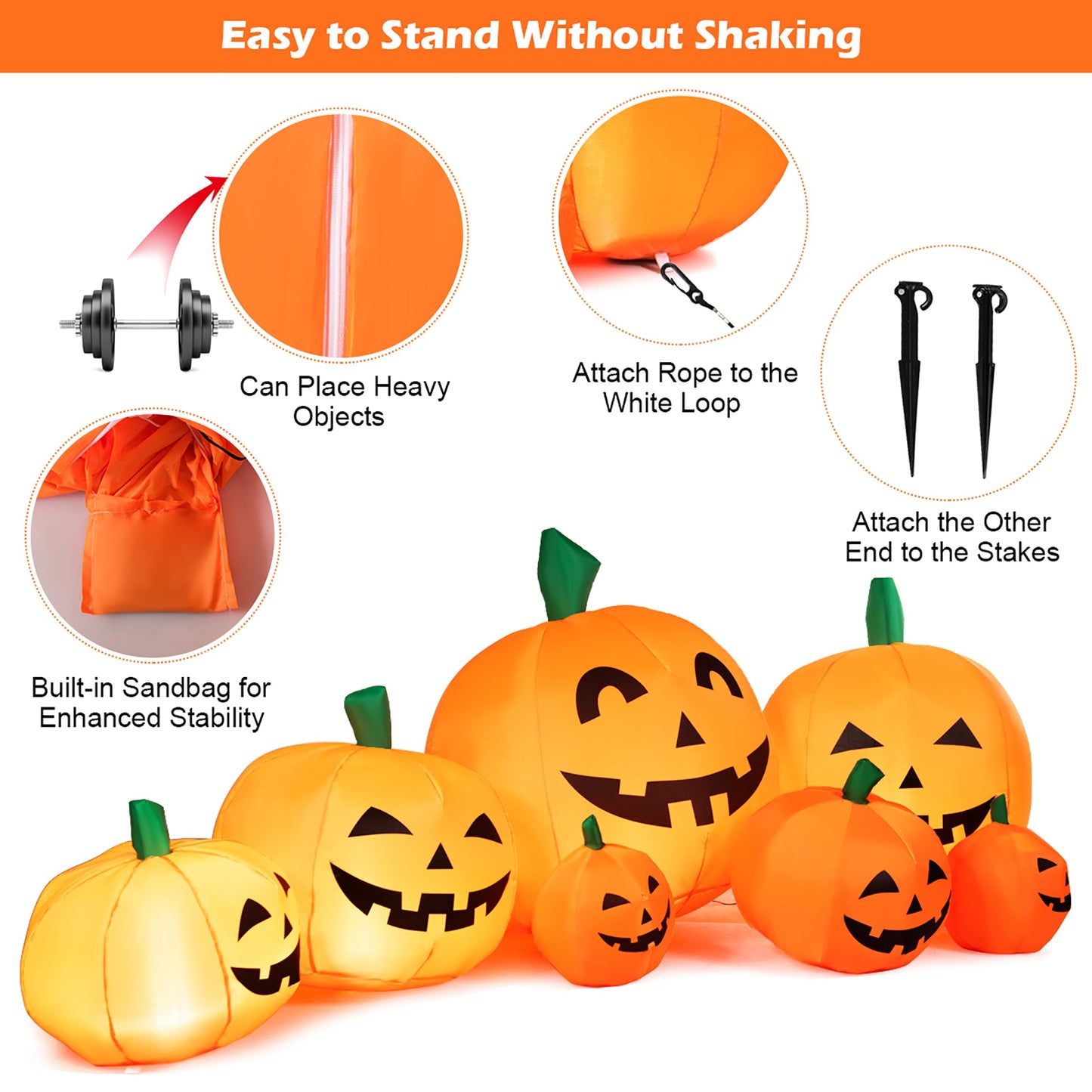 7.5" Pumpkins Patch Halloween Inflatable Decoration w/ LED