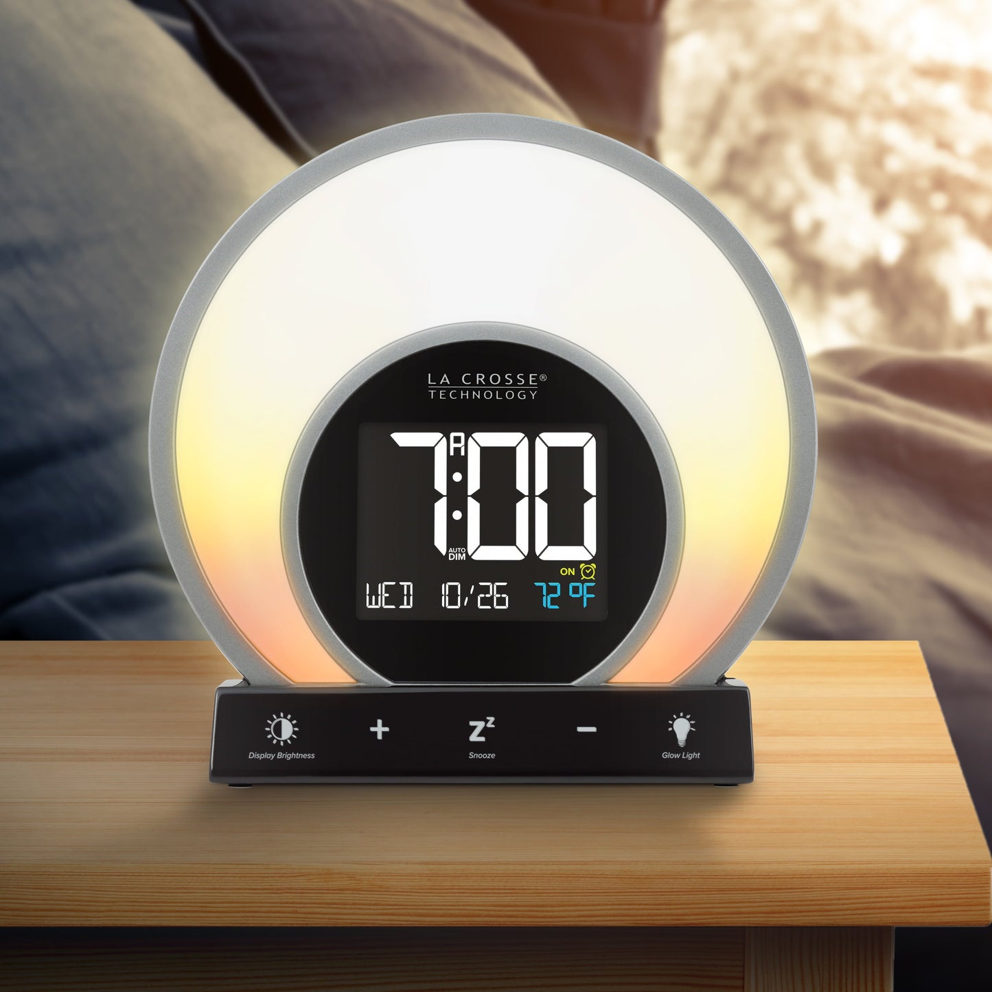 Sunrise Black LCD Alarm Clock with Temp. and USB Port