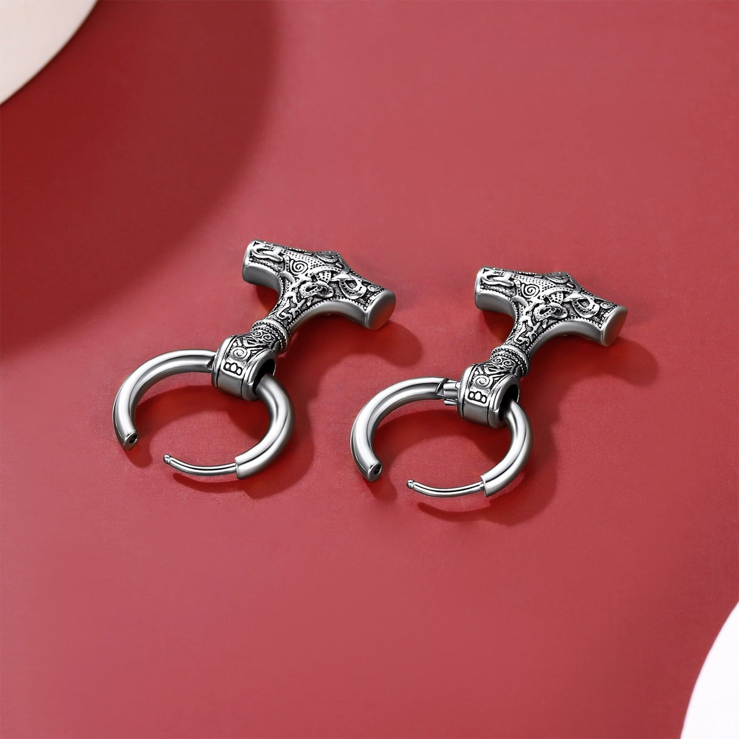 Thor Hammer Ear Drops Norse Viking Earrings for Men/Women