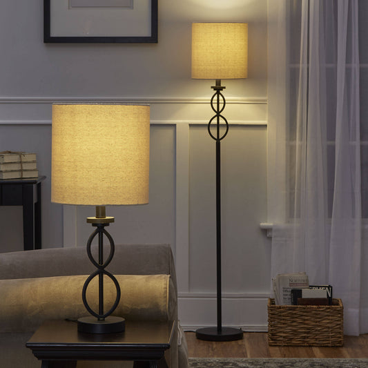 Table and Floor Lamp Set, Black Matte Finish