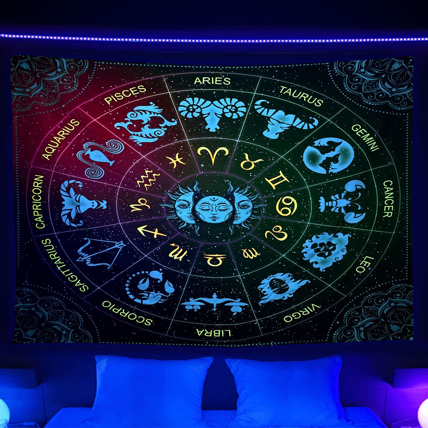 Blacklight Zodiac Astrology Tapestry 60X40 inches