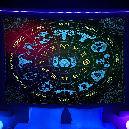 Blacklight Zodiac Astrology Tapestry 60X40 inches