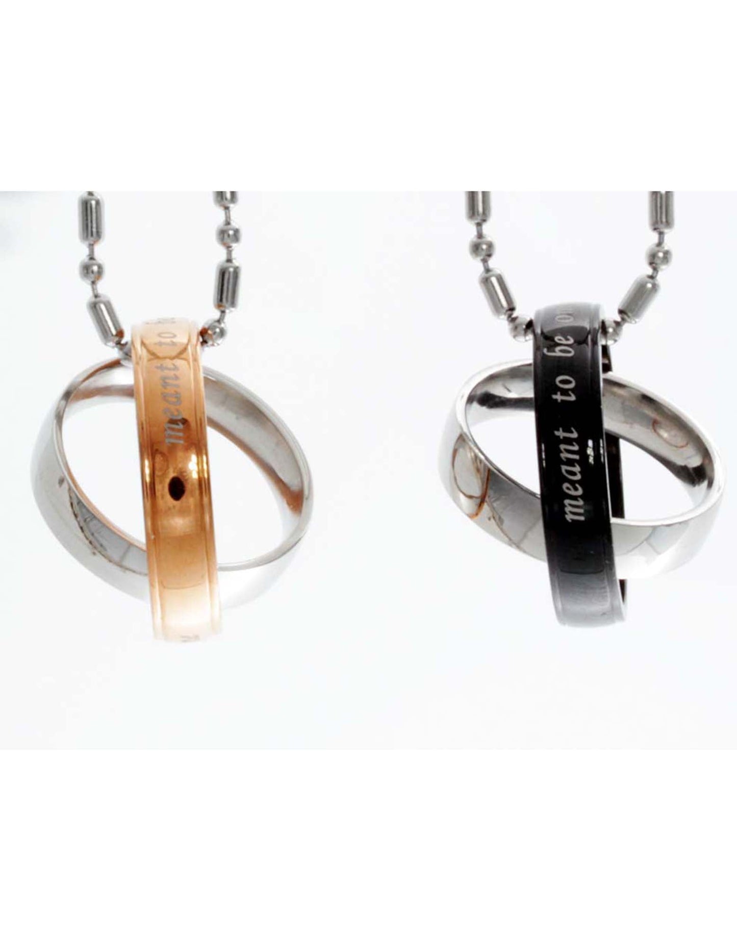 Stainless Steel Two Tone Meant to Be One Ring Pendant Necklace for Couples