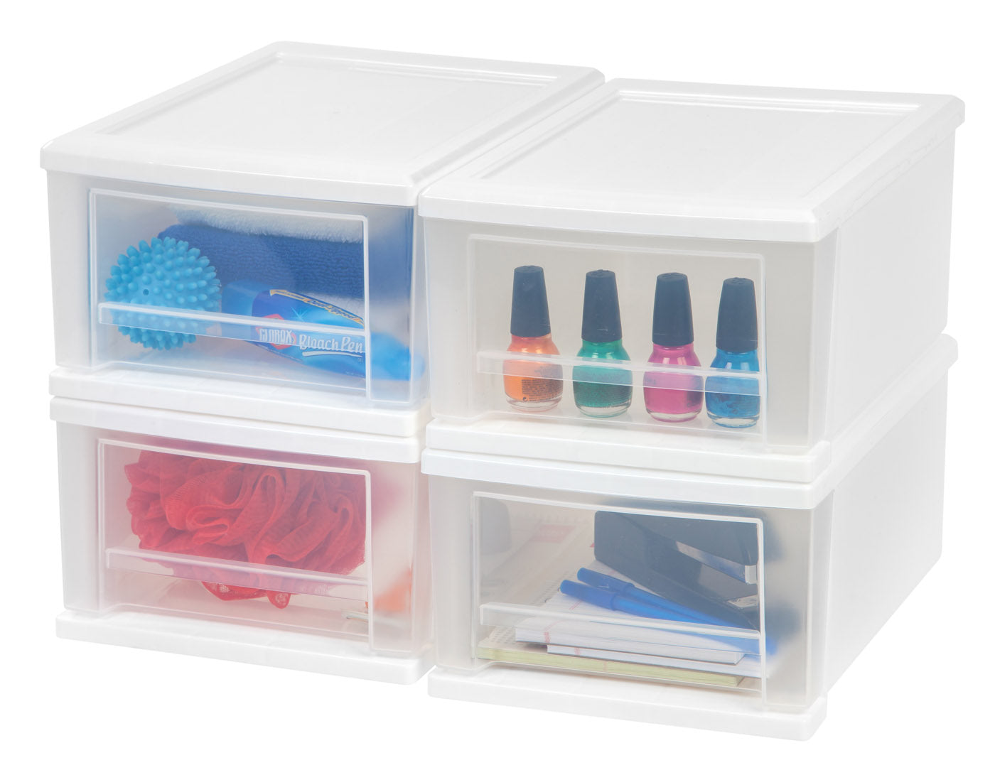 8.75" Wide Plastic Stacking Storage Box w/ Drawer, 4 pack