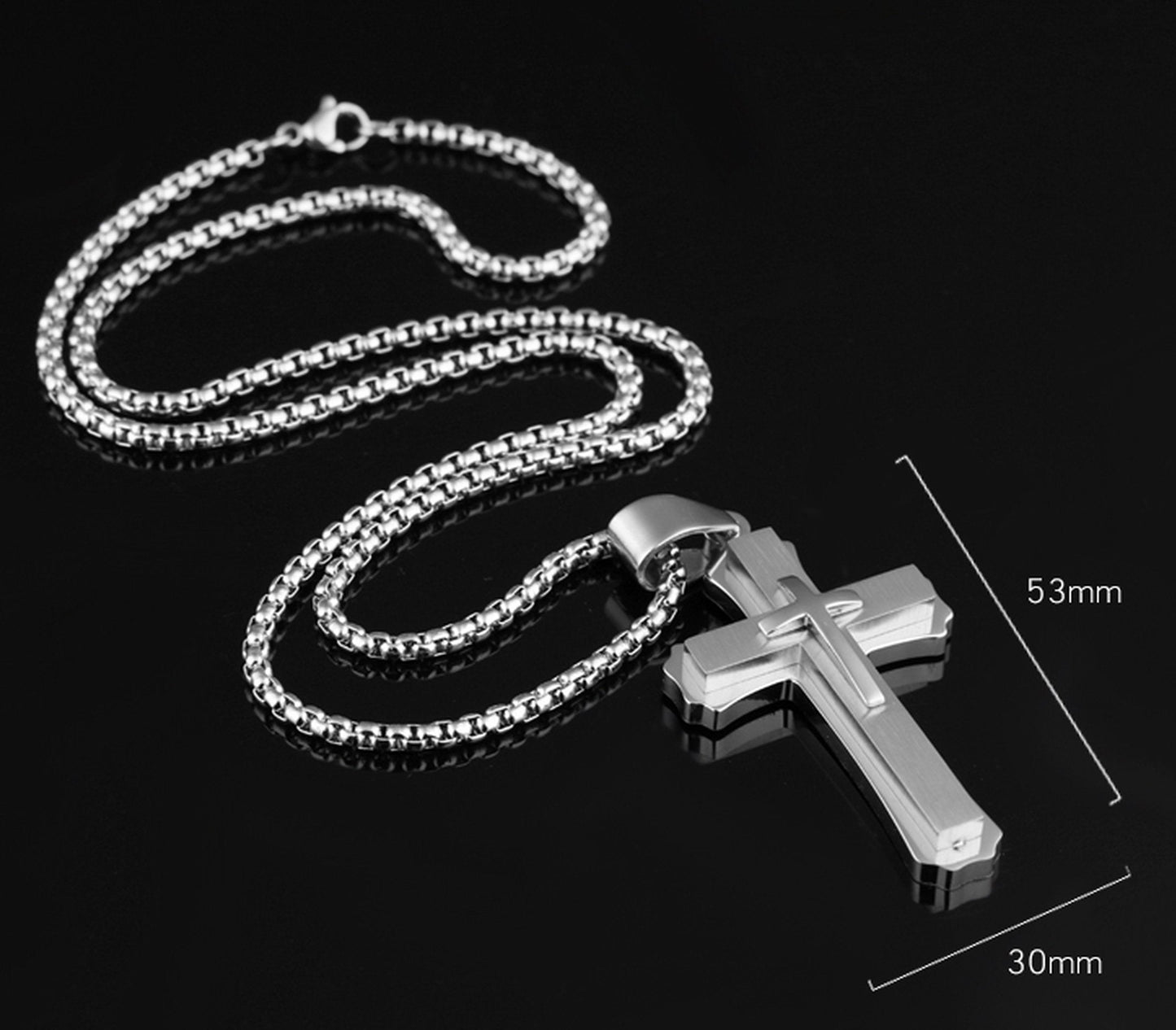 Stainless Steel Large Layered Cross Pendant Necklace, for Men