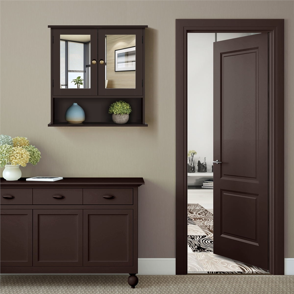 Wall-Mounted Mirrored Storage Bathroom Cabinet, Espresso