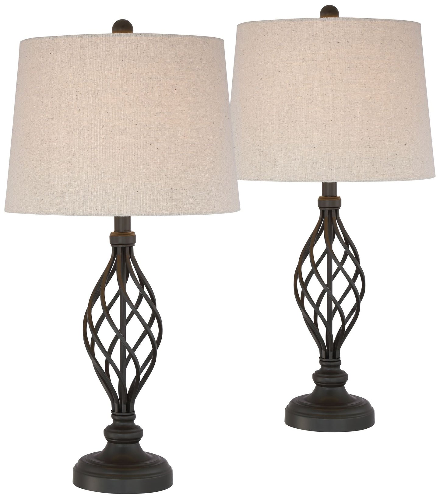 Table Lamps Set of 2 Bronze Iron Scroll Tapered Cream Drum Shade
