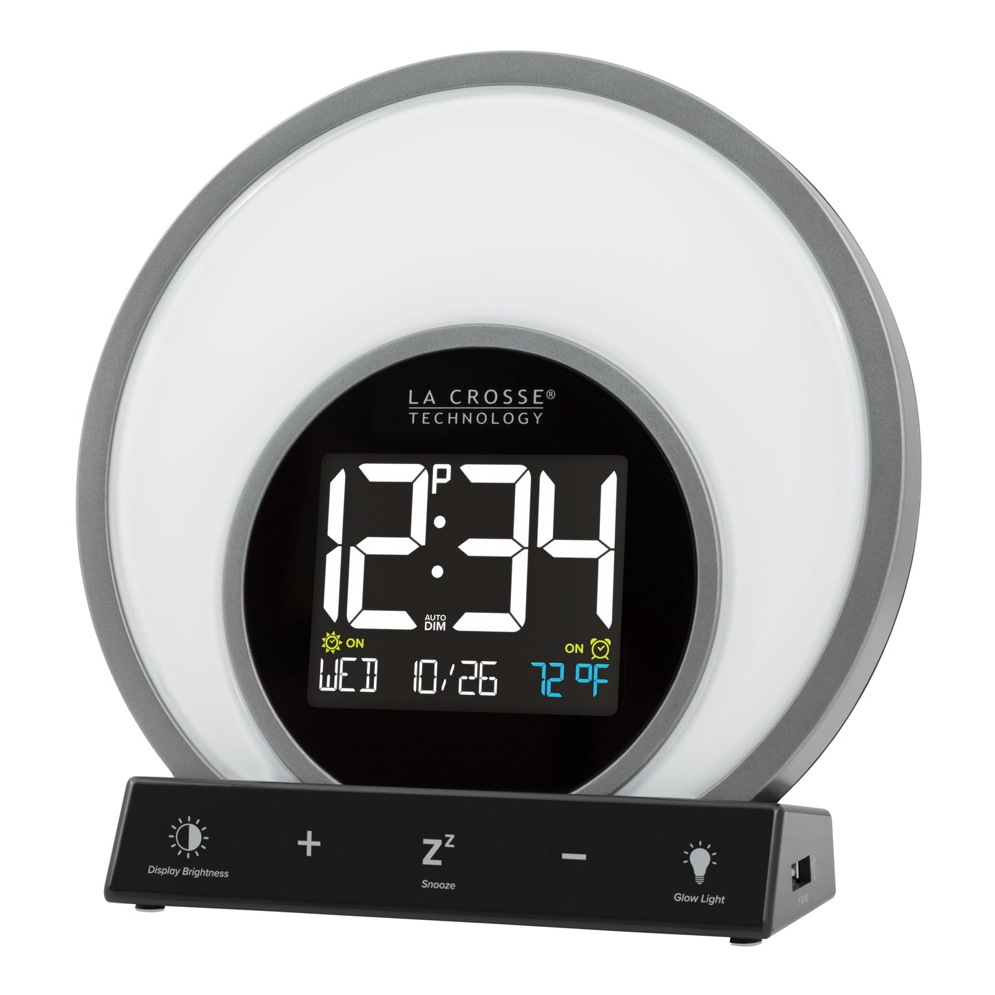 Sunrise Black LCD Alarm Clock with Temp. and USB Port