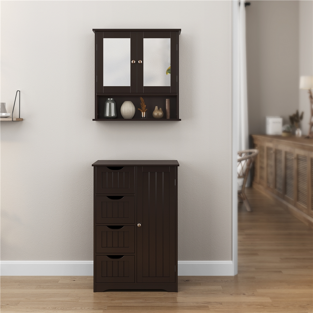 Wall-Mounted Mirrored Storage Bathroom Cabinet, Espresso