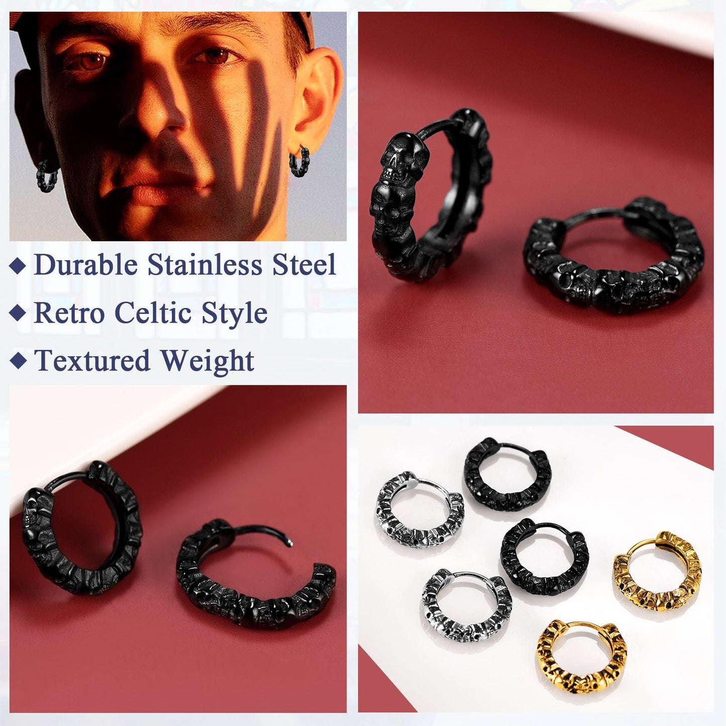 Skull Huggie Circle Hoop Earrings Gothic Punk for Men/Women