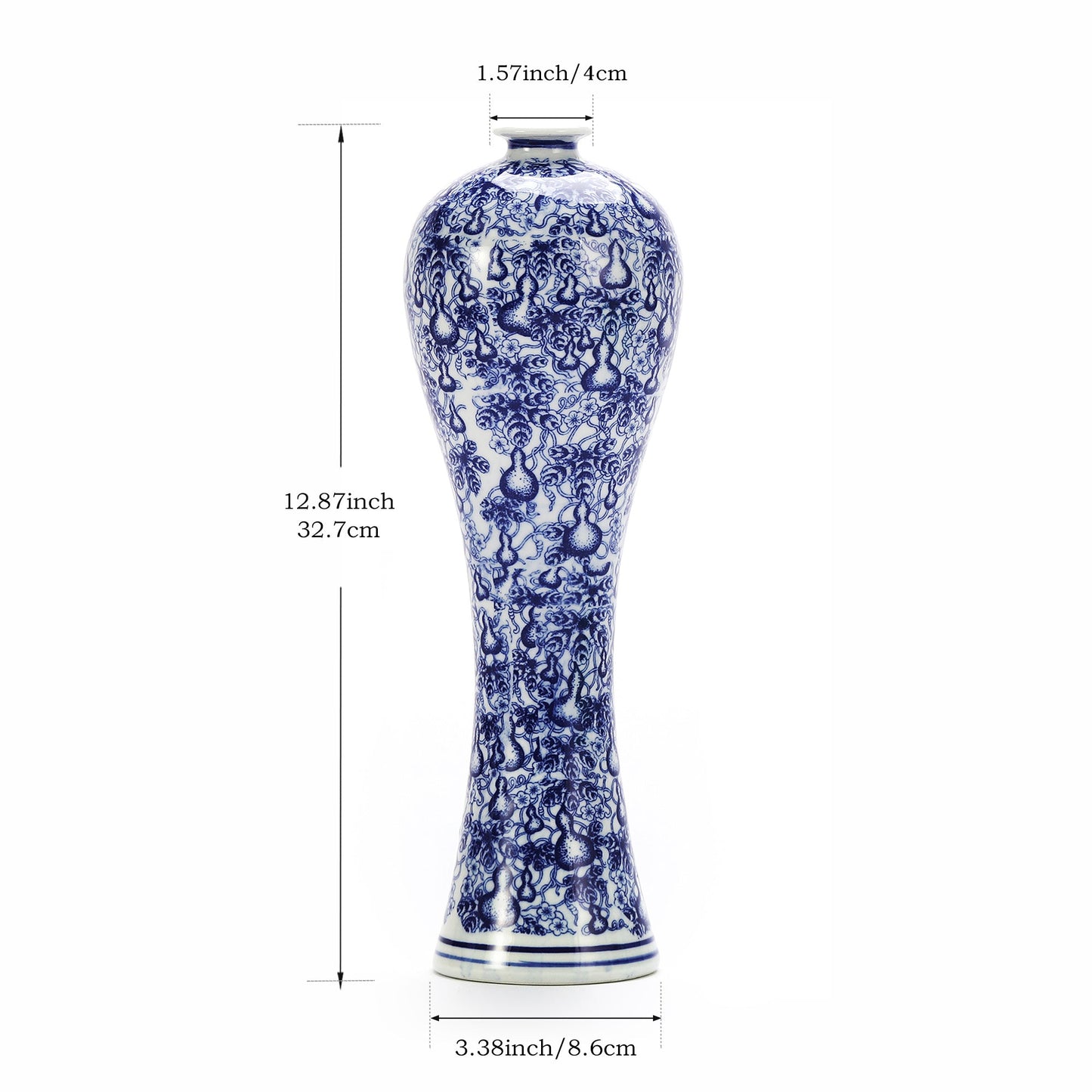 13" Ceramic Vase Blue & White Porcelain Vase Home Decoration