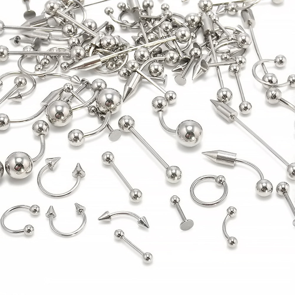 Stainless Steel Mixed Body Piercing Jewelry Tongue Lip Eyebrow Nose Belly Ring 85pcs/set