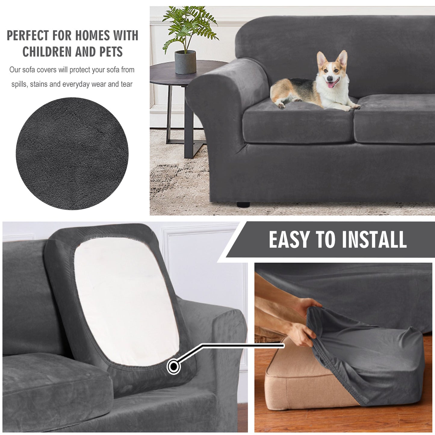Sofa Covers for 3 Seaters (Base Cover Plus 3 Individual Cushion Covers)