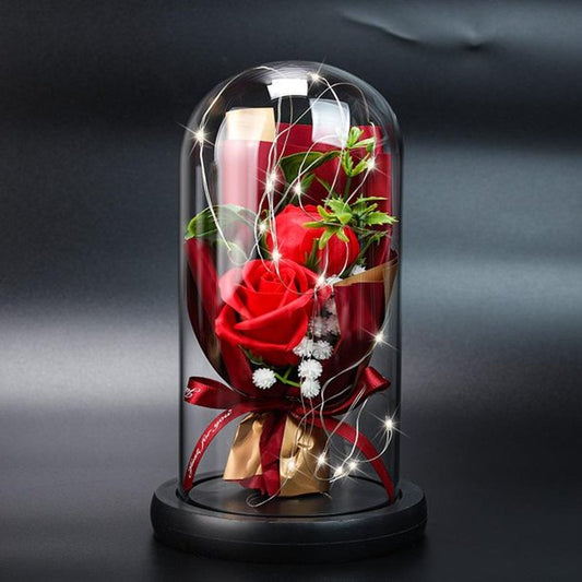 Rose In Glass Rose bouquet Glass Forever Preserved Roses bouquet Gift LED Mood - A