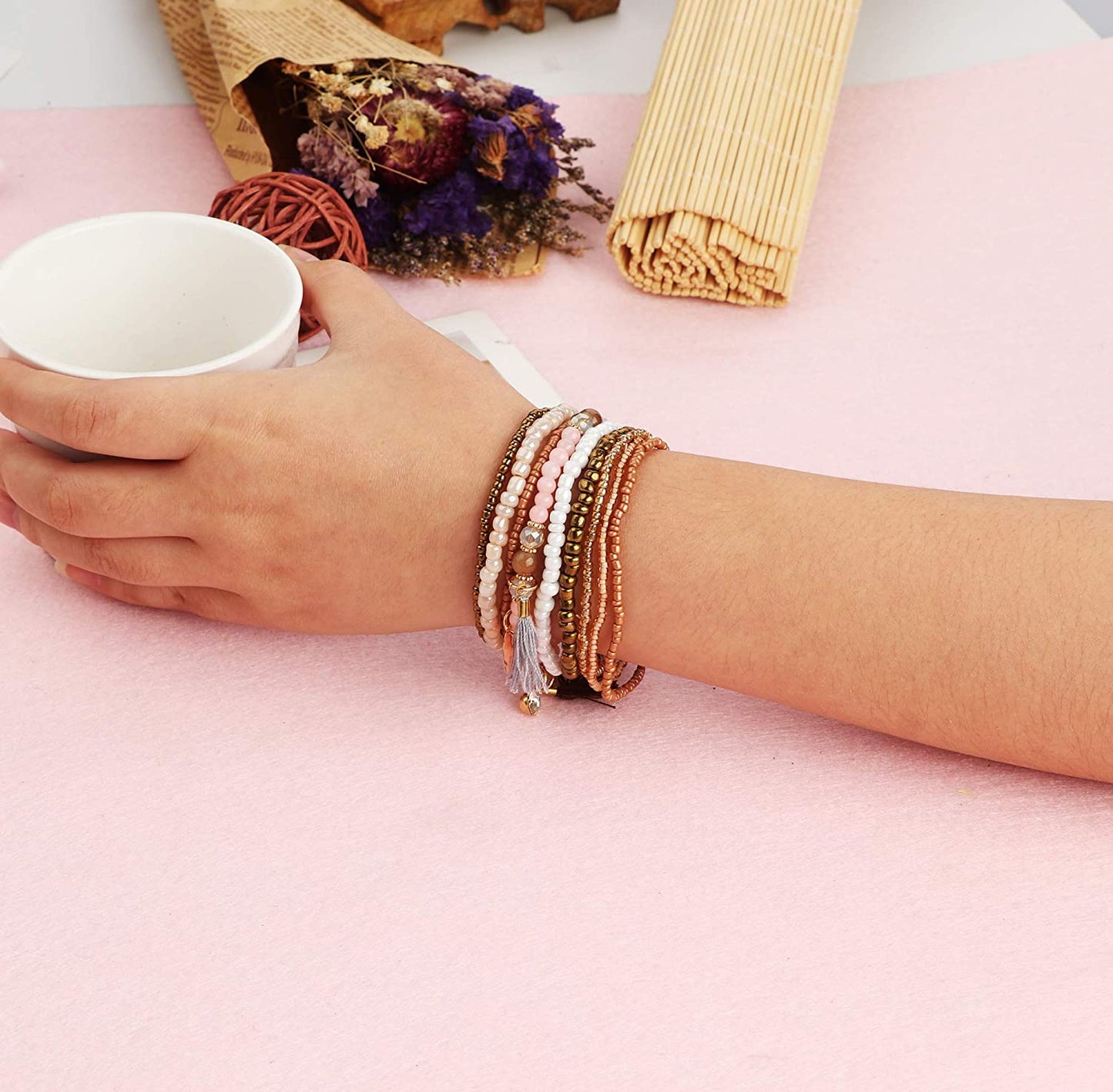 3-6 Sets Bohemian Beaded Multilayer Stretch Stackable Bracelet
