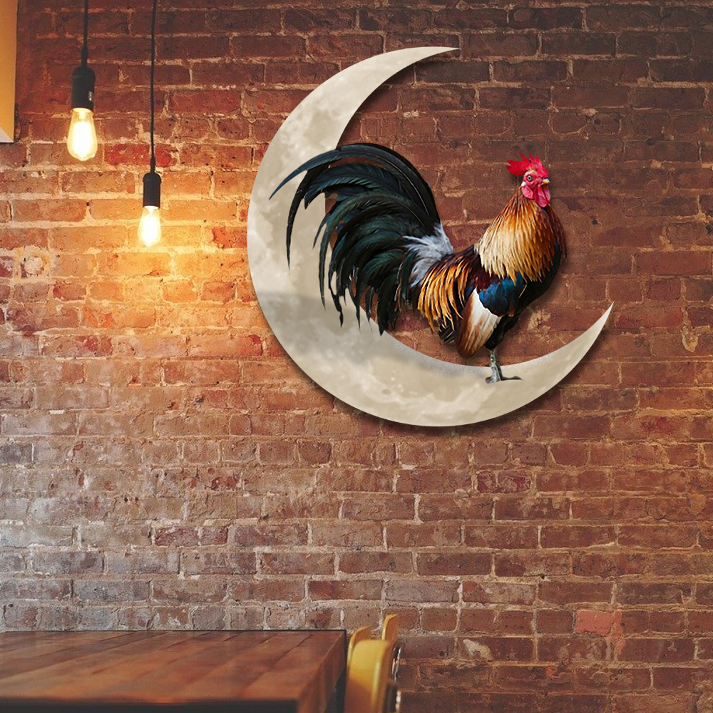 Metal Rooster & Moon Decoration