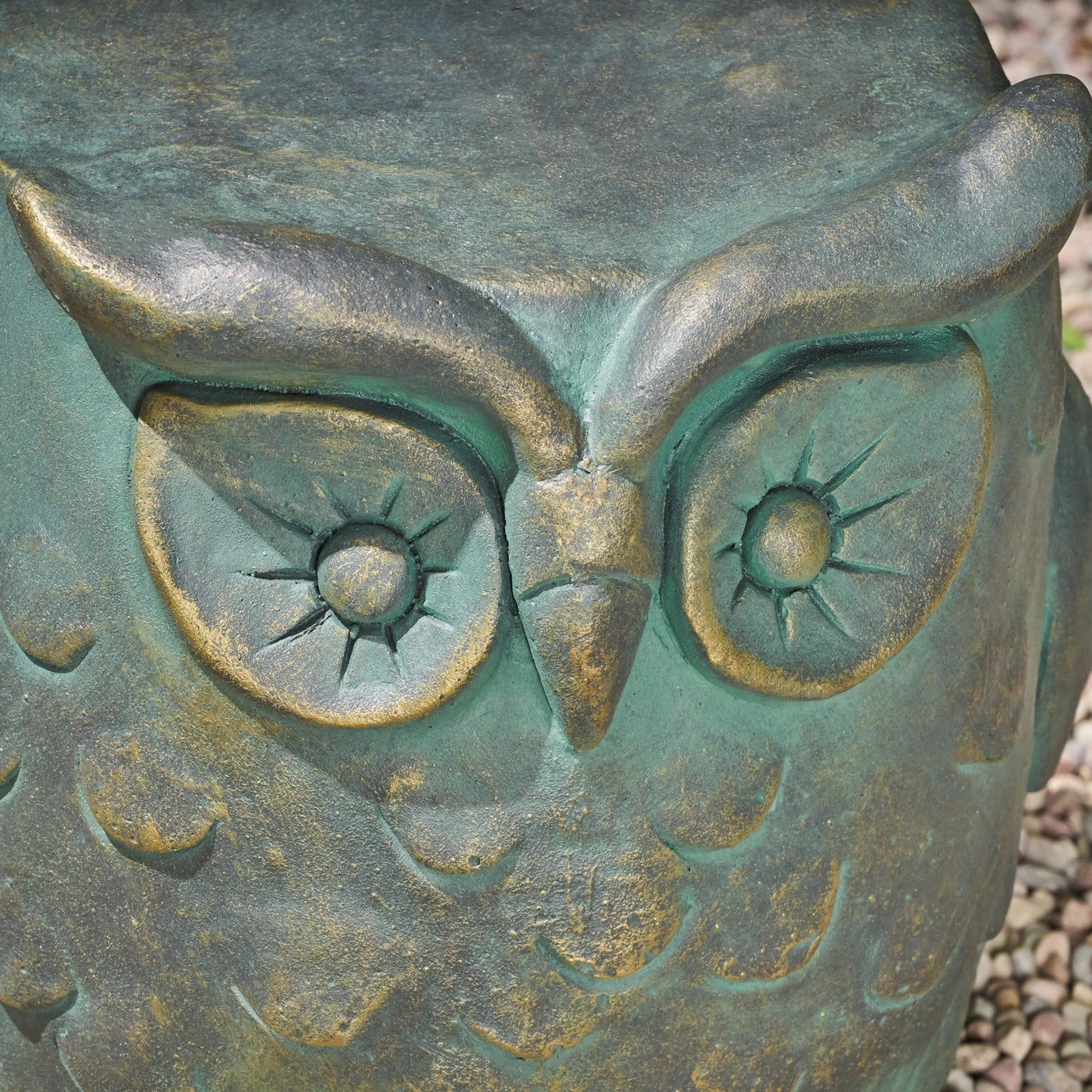 Owl Garden Stool, Lightweight Concrete, Gold Patina Finish