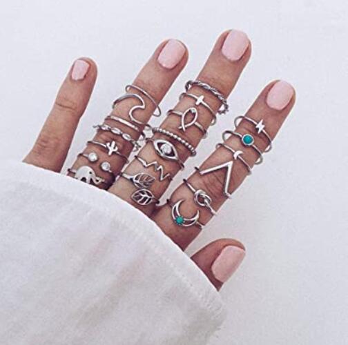 20Pcs Bohemian Turquoise Knuckle Rings Set for Women