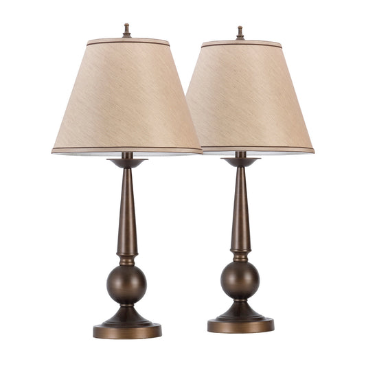 Set of Two 27" Bronze & Beige Table Lamps