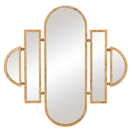 Geometric Oval Vanity Wall Mirror, Antique Gold, 30"