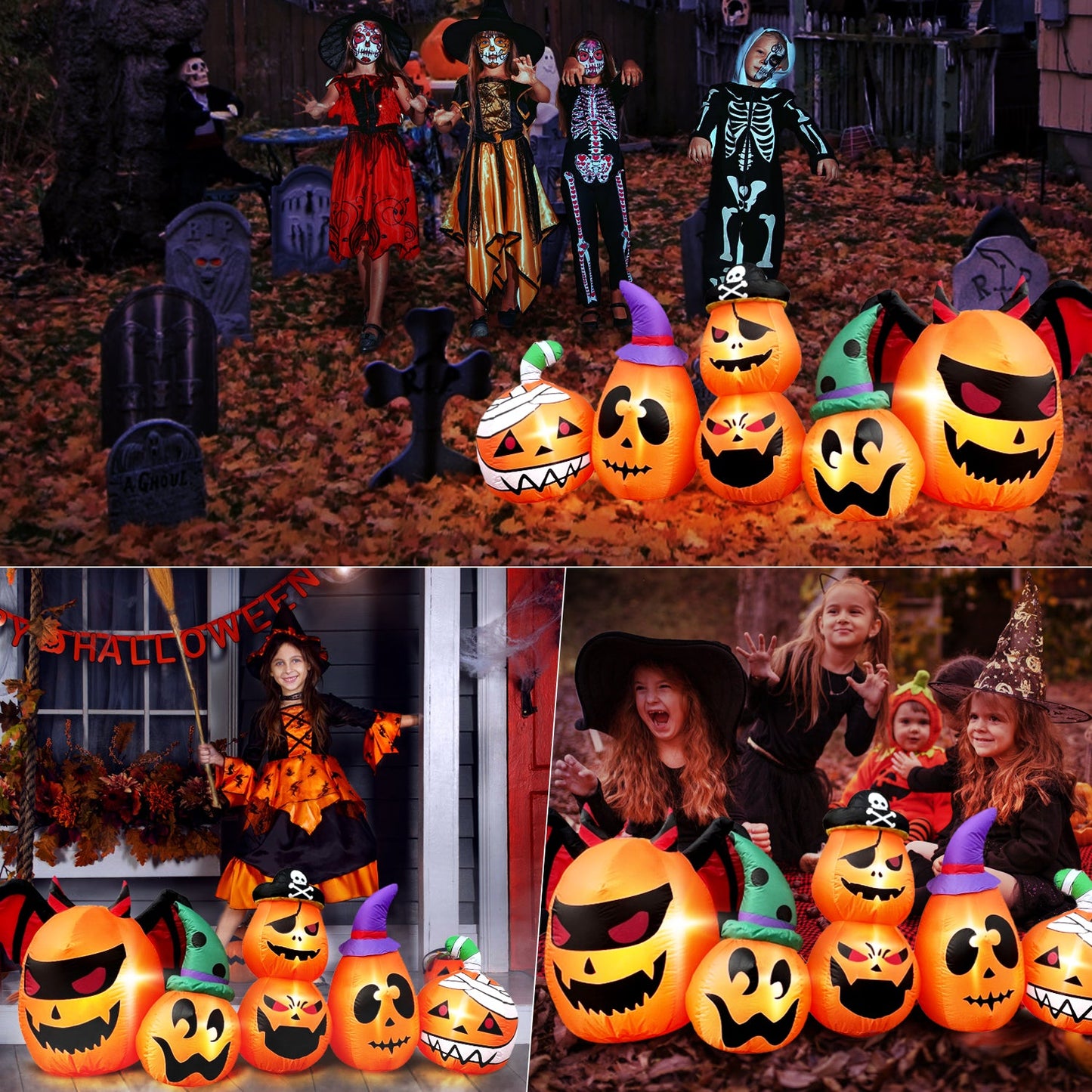 8 FT Halloween Inflatables Pumpkin Decorations w/ LED Lights