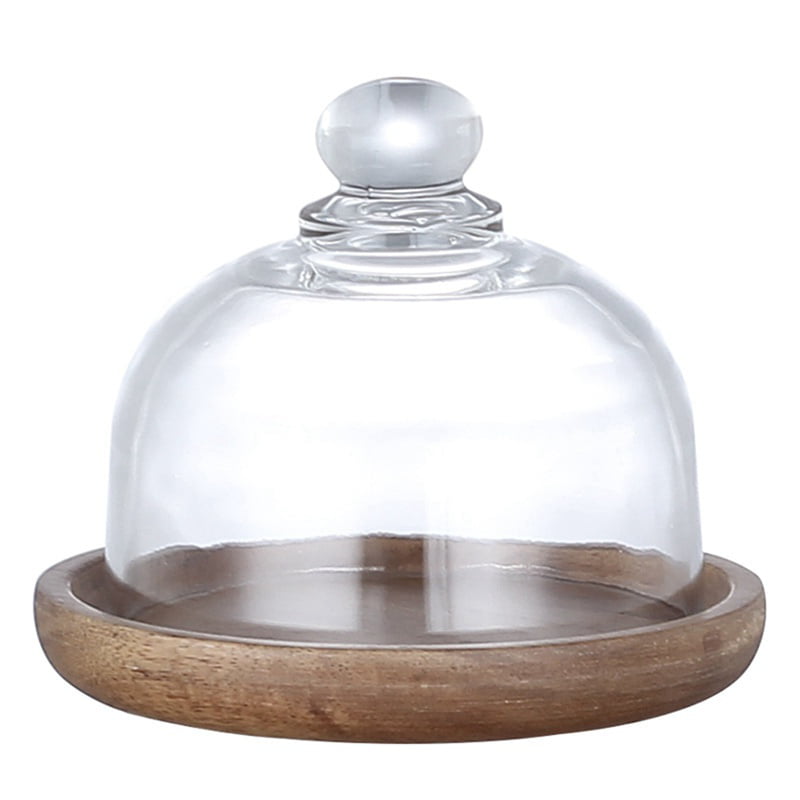 Clear Glass Dessert & Cheese Cloche Dome w/ Acacia Wood Serving Tray