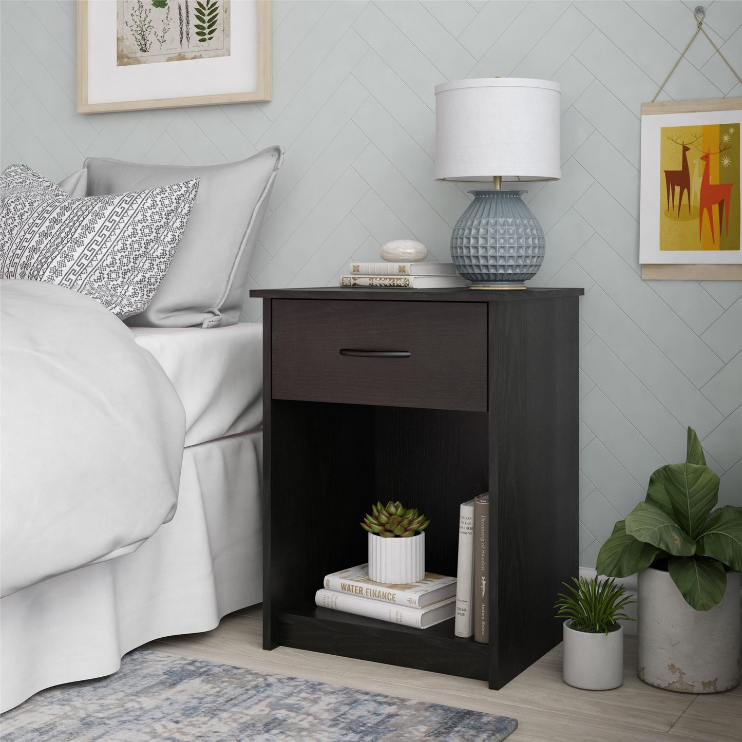 Nightstand with Drawer, White