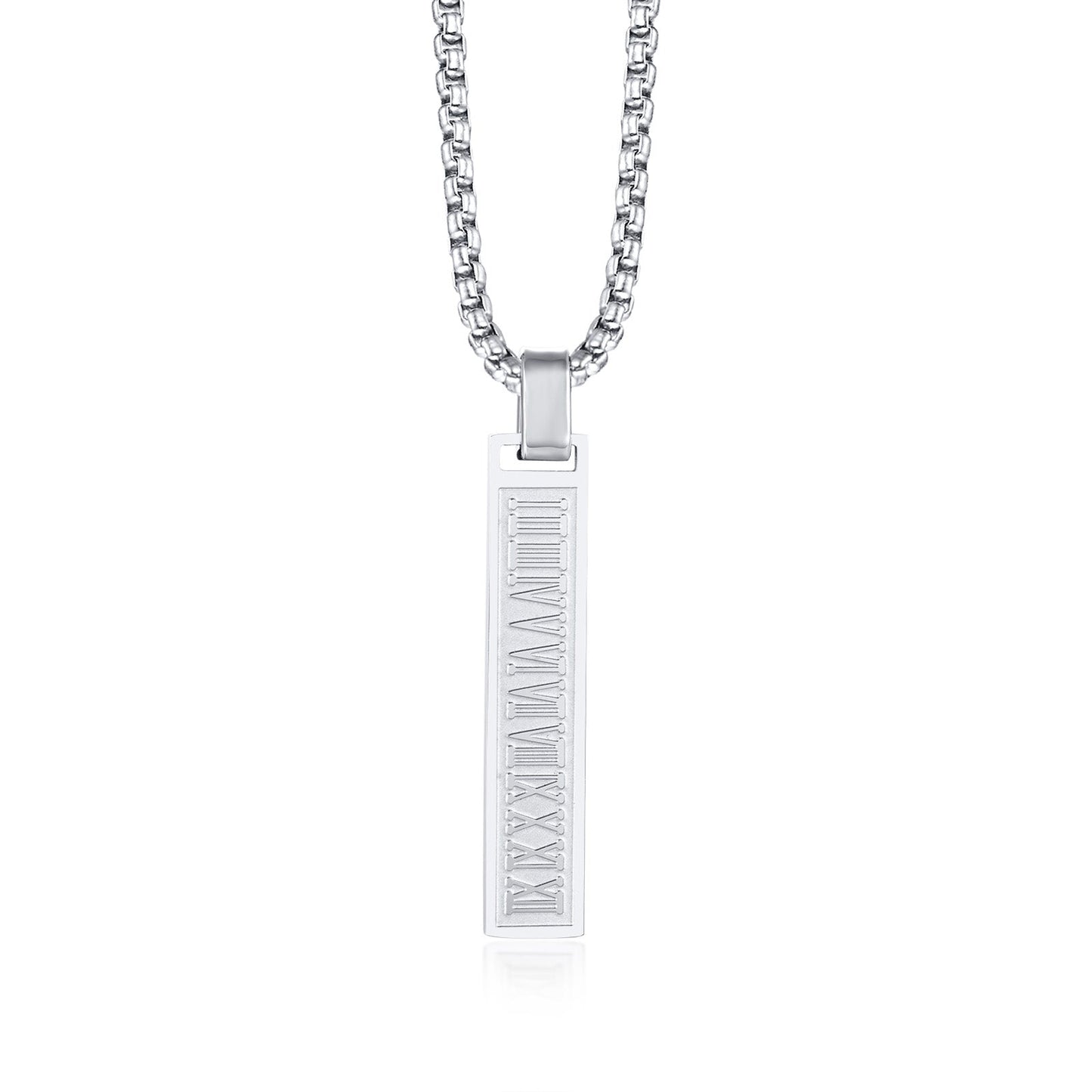 Silver Stainless Steel Roman Bar Necklace for Men