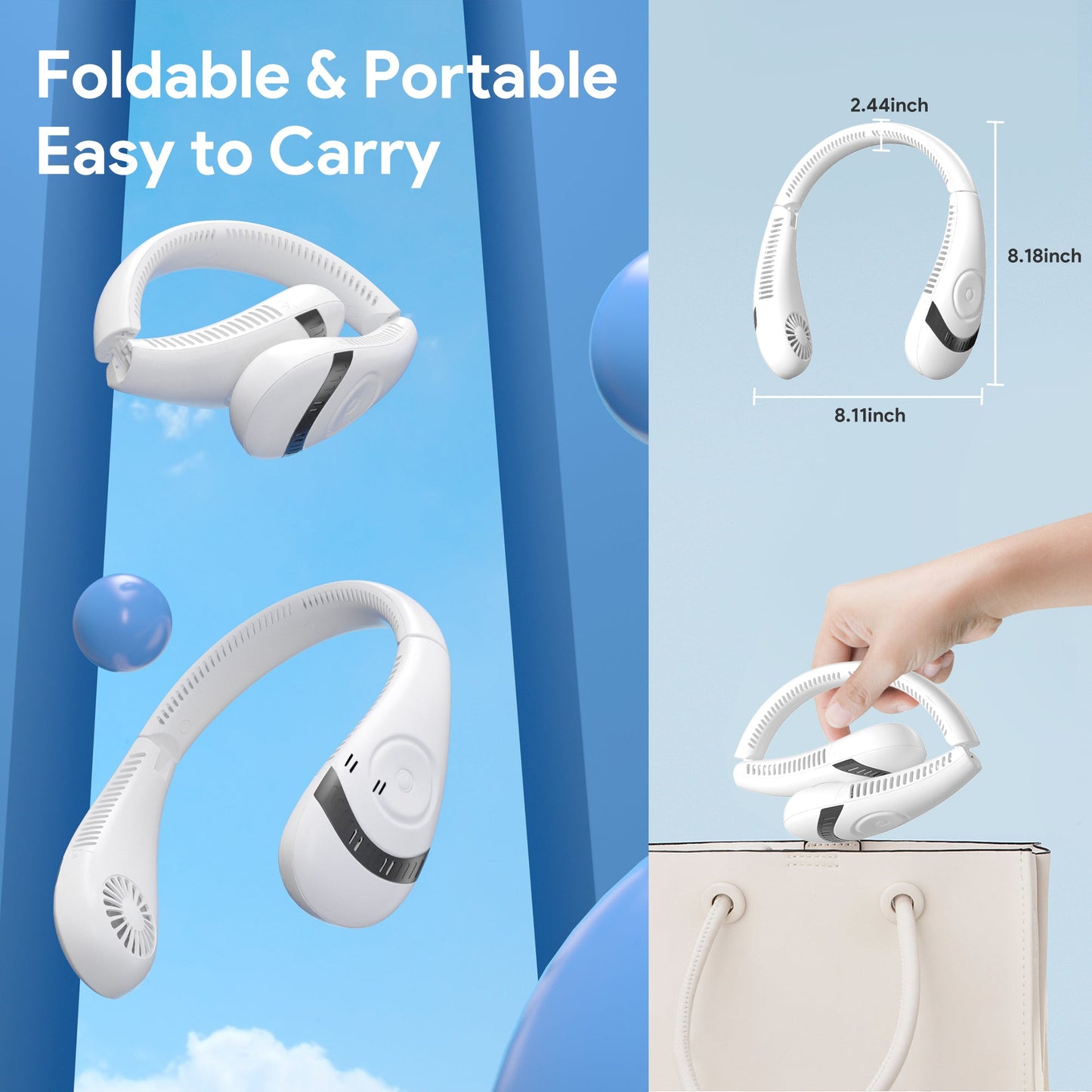 Portable Neck Fan,USB Rechargeable Hands Free Bladeless