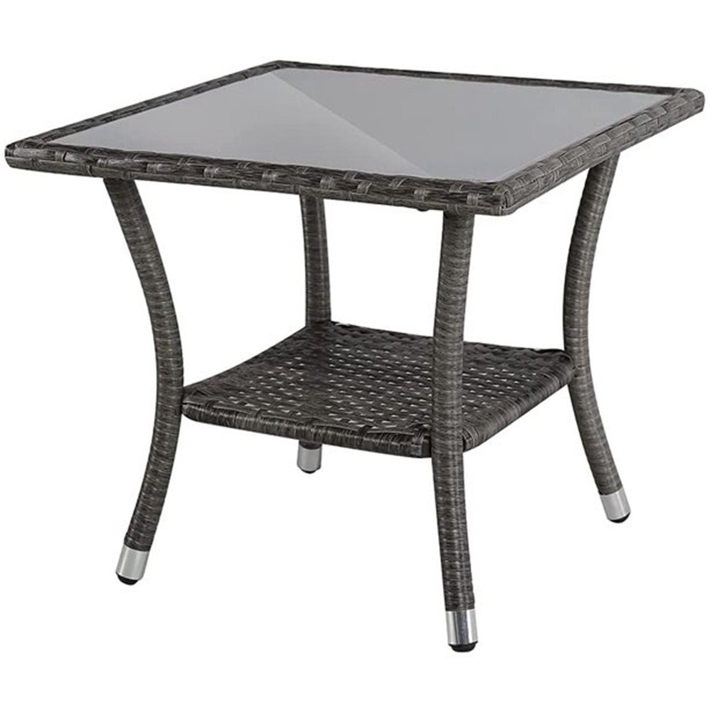 Square Glass Top Outdoor End Table Rattan