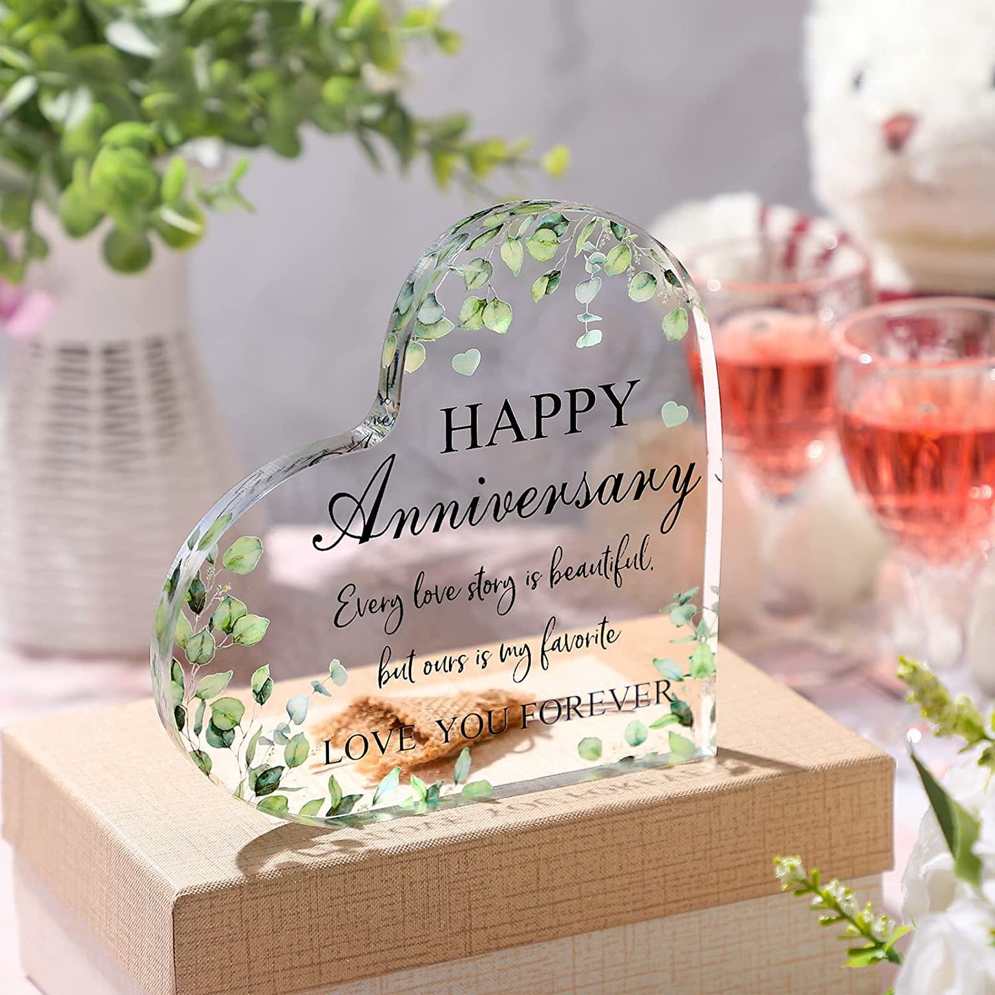 Happy Anniversary Cardinal Gift for Women (Eucalyptus Style)