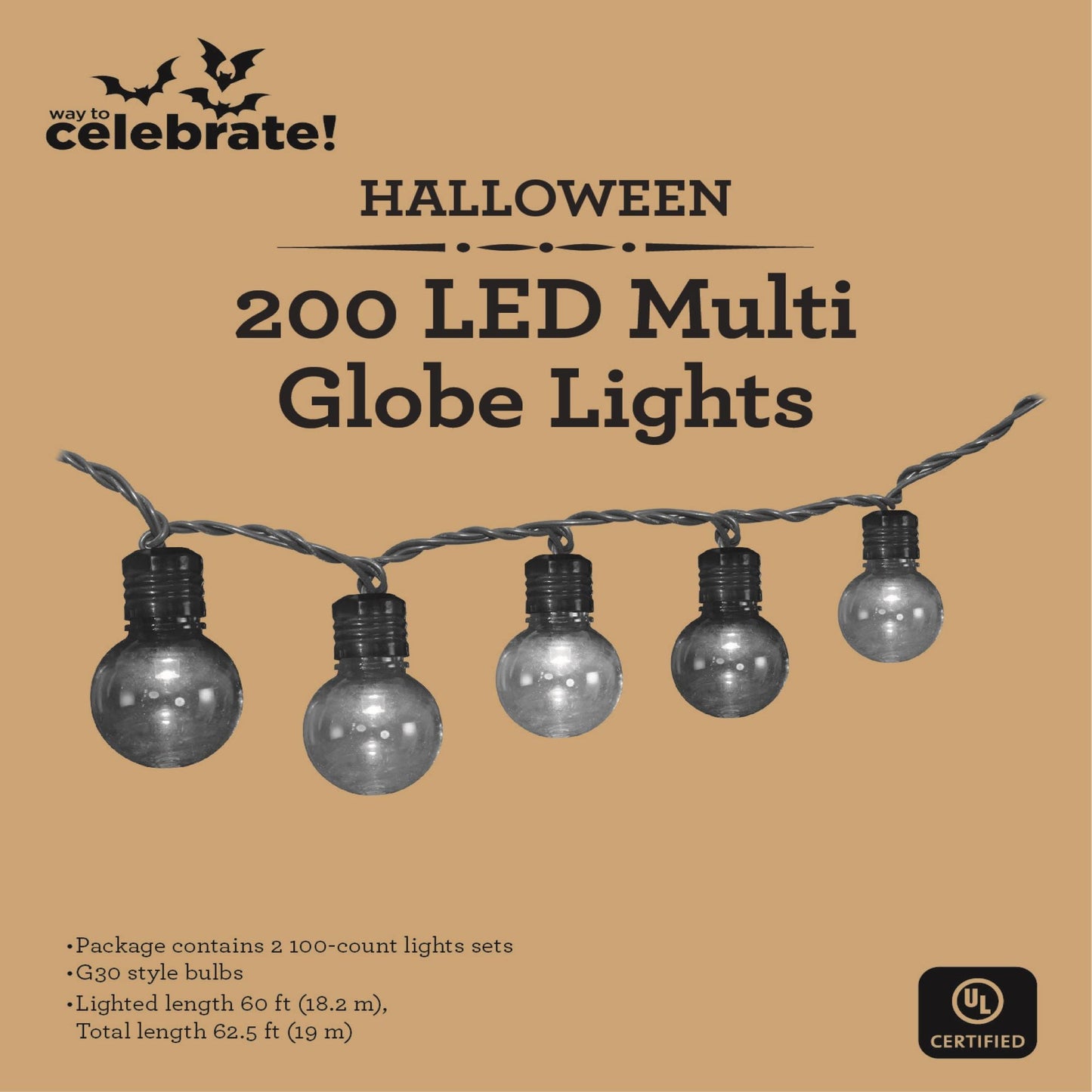 Halloween 200-Count LED G30 Globe Lights, w/ AC Adaptor, 120 Volts