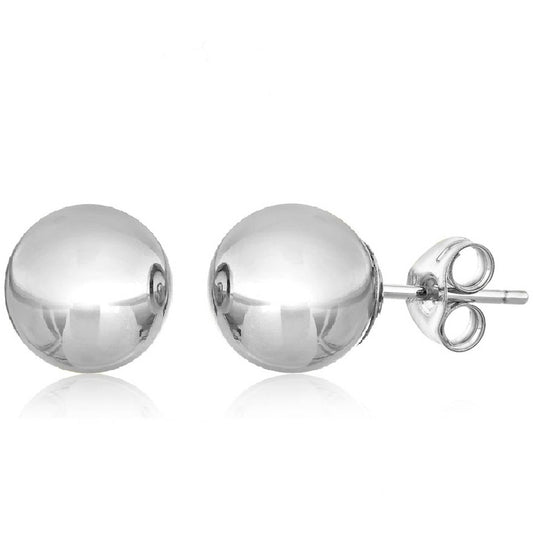 Sterling Silver 10mm Polished Plain Ball Stud Earrings