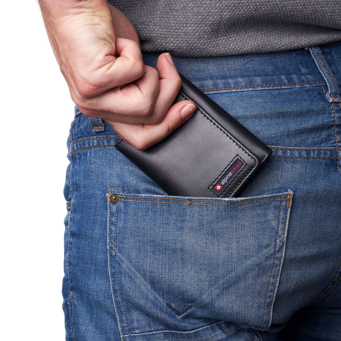 Mens RFID Protected Trifold Genuine Leather Wallet ID Window