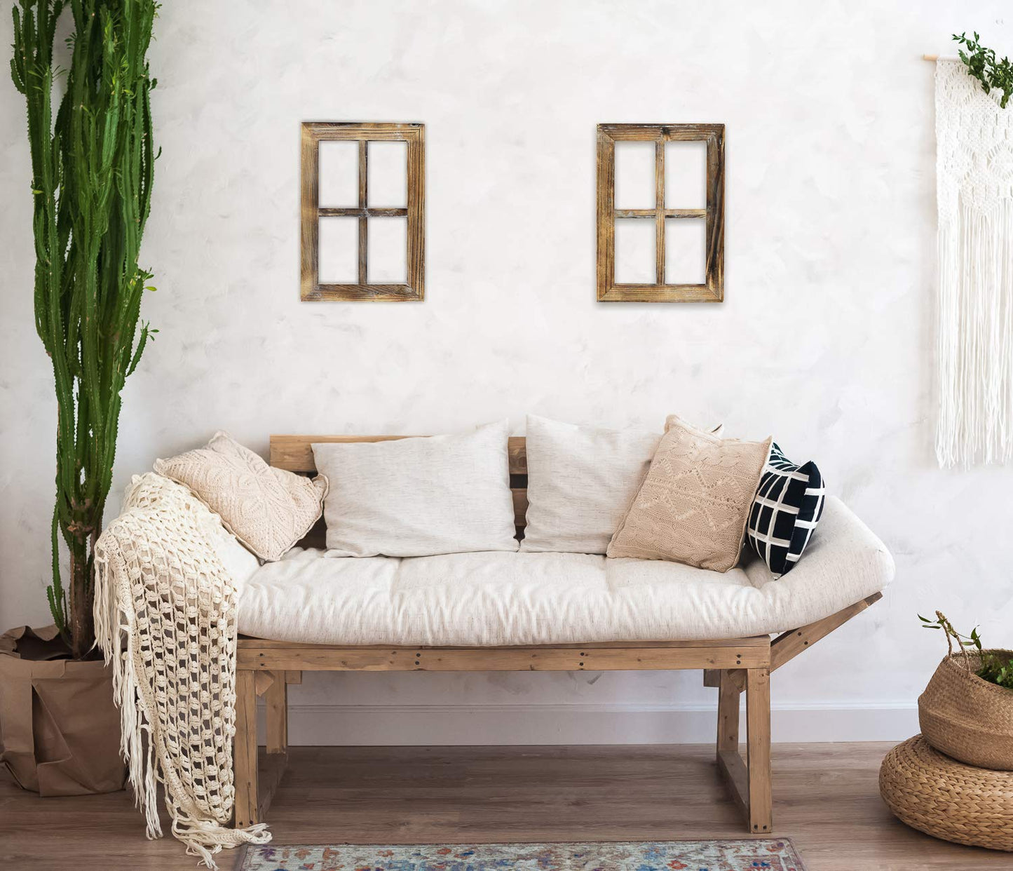 Wooden Rustic Wall Mount Window Frames Vintage -Set of 2