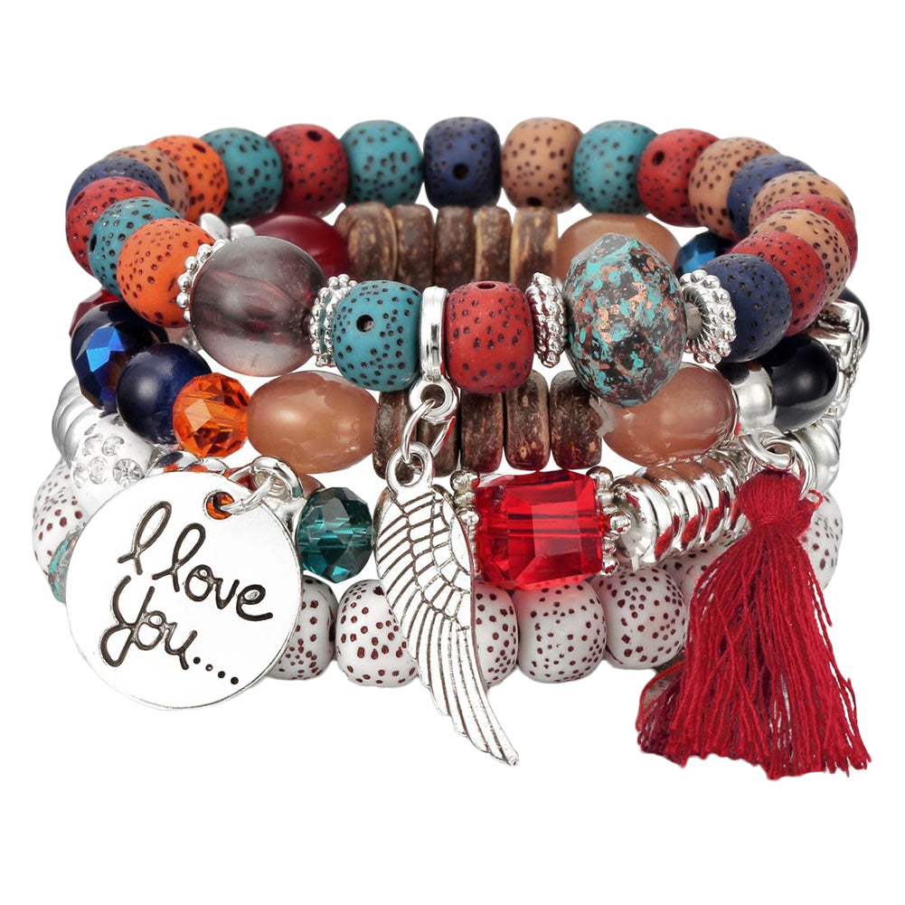4Pcs/Set Bohemia Style Wing Beads Bracelet Bangle Jewelry Women Bracelet