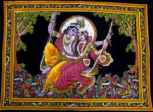 Lord Krishna & Goddess Radha Wall Tapestry 40" X 30"