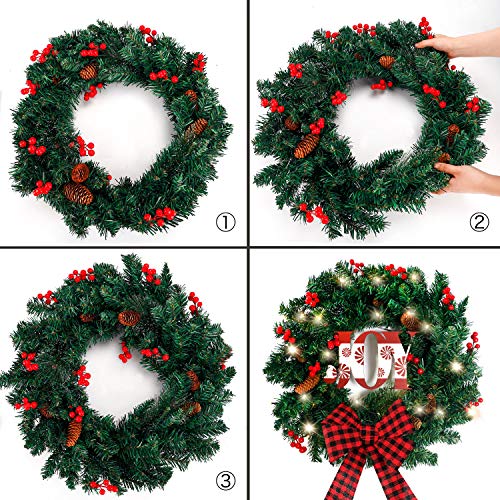 24 Inch  Artificial Christmas Wreath w/ 50 LED Lights