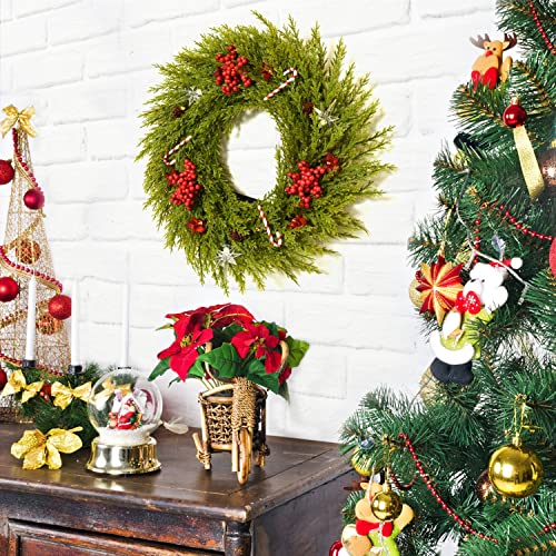 Pre-lit Christmas Wreath Decoration for Front Door w/ Hanger 18" Battery Operated