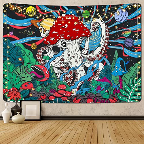 Trippy Mushroom Psychedelic Planets Fantasy Plants Monster Octopus Space Galaxy Tapestry