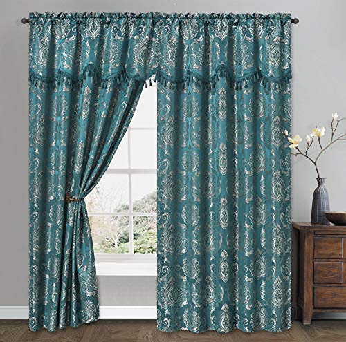 Simple Classic Window Curtain Panel Drape w/ Attached Wave Valance 2pcs Set  54x84"