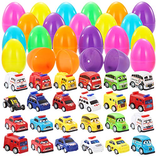 24 Pcs Mini Pull Back City Cars Filled Easter Eggs for Kids Eggs Hunt
