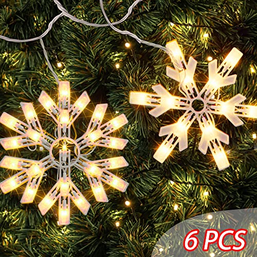 8.5 FT Christmas Snowflake String Lights w/ 6 Drops, 100 Lights Connectable