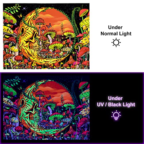 Blklight Tapestry Trippy Mushroom UV Reactive 92x71"