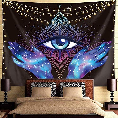 Psychedelic Trippy Hamsa Hand Tapestry & Hand of Fatima Grunge w/ Evil Eye Mystic Eastern Religious Art For Home Décoration