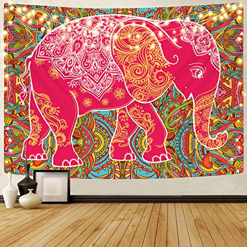 Psychedelic Bohemian Abstract Elephant Vintage Red Mandala Tapestry  (51.2"H x 59.1"W)