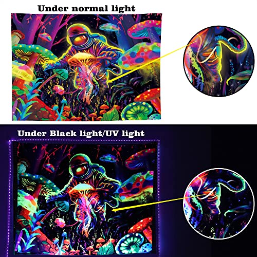 Backlight Trippy Space Astronaut -Skull Sun & Moon Tapestry UV Reactive 60x51 Inch