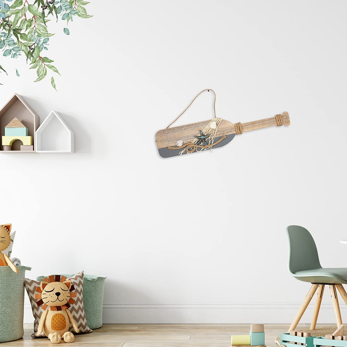 Nautical Paddle Decoration with Starfish & Shells Hanging Home Decoration