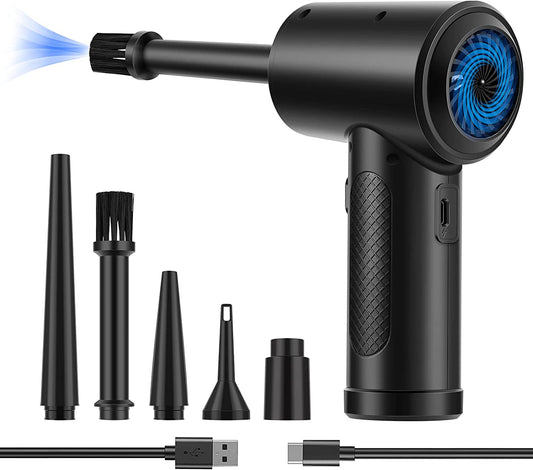 Compressed Air Duster, 3-Gear to 51000RPM Electric Portable w/ LED, 6000mAh Rechargeable (Black)