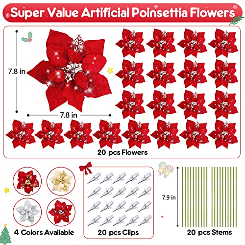 20 Packs Poinsettia Artificial Flowers for Christmas Tree Decoration
